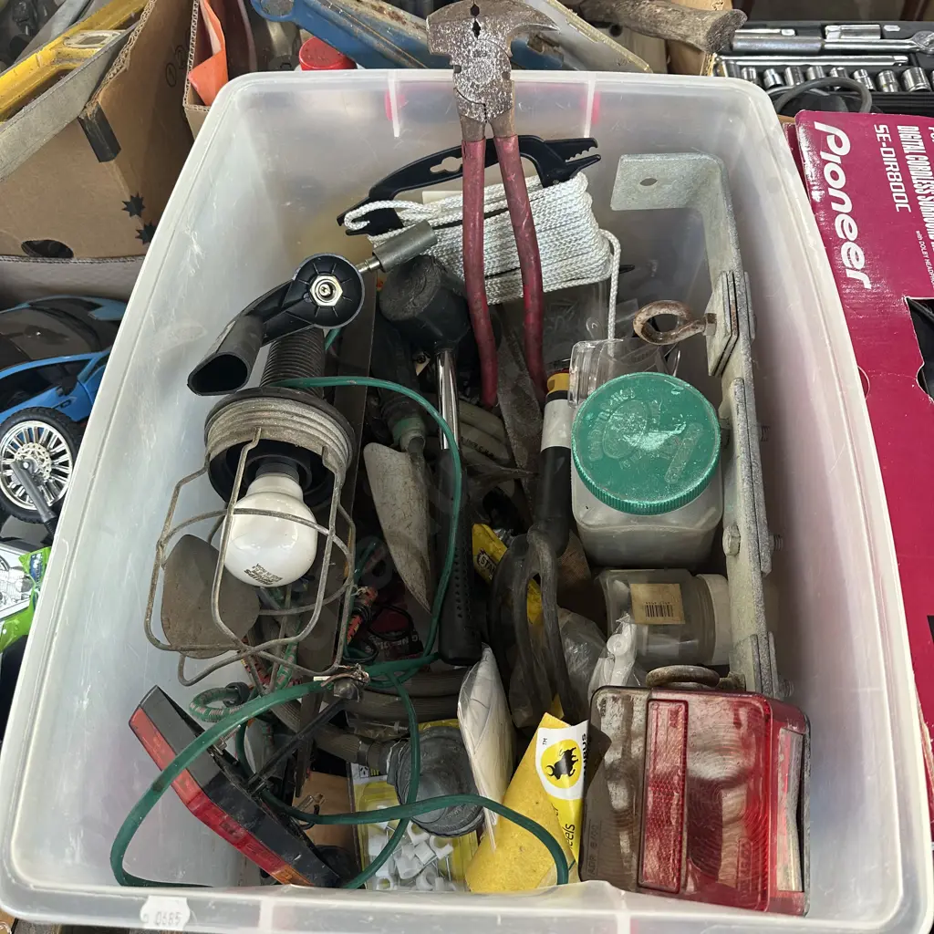 Big bin full of tools and hardware. Image 1++