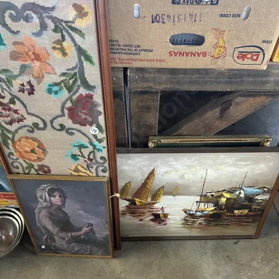 Two pictures, painting and embroidery art.