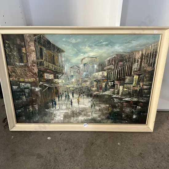 signed cafe scene oil painting