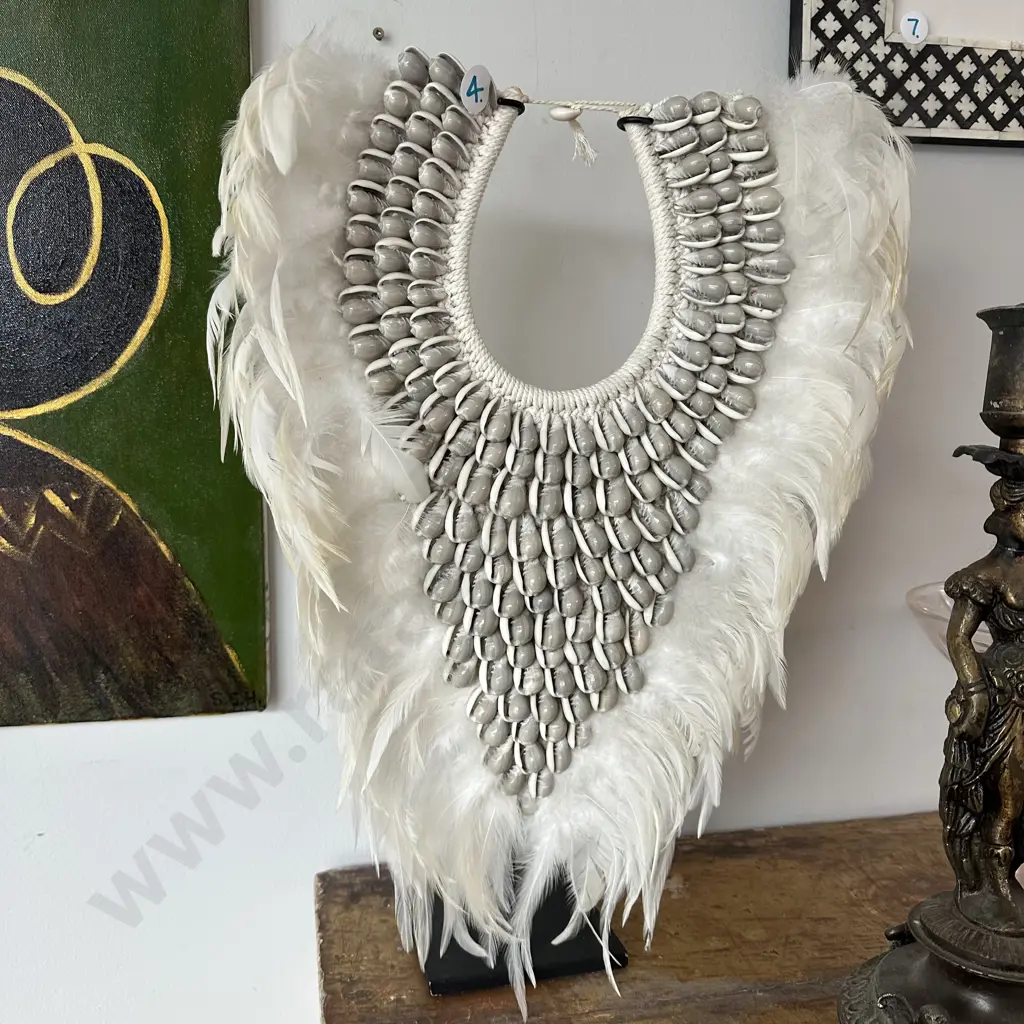 Papua Native Warrior necklace, handcrafted with Feather & Shells (53cm) Image 1++