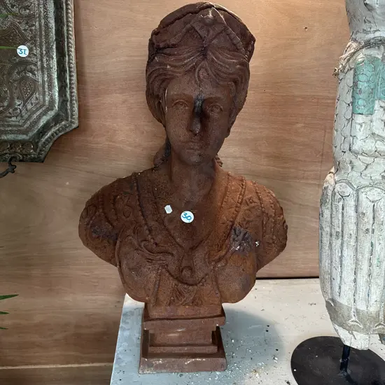 cast iron Victorian lady bust - damage