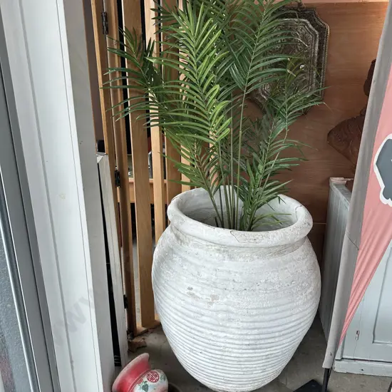 large Egyptian terracotta pot   - damage, plus fake  palm
