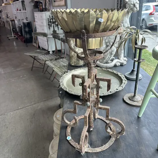 Egyptian  wrought iron planter with Brass bowl