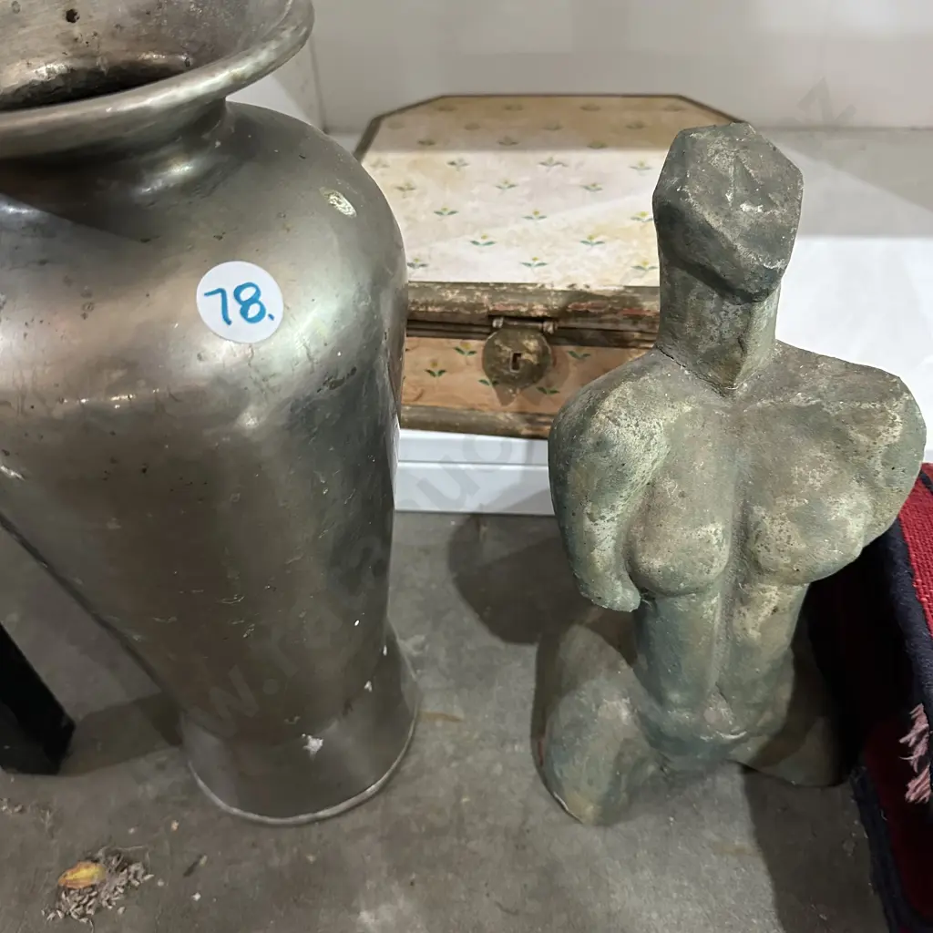 wooden box, stone sculpture, metal vase Image 1++