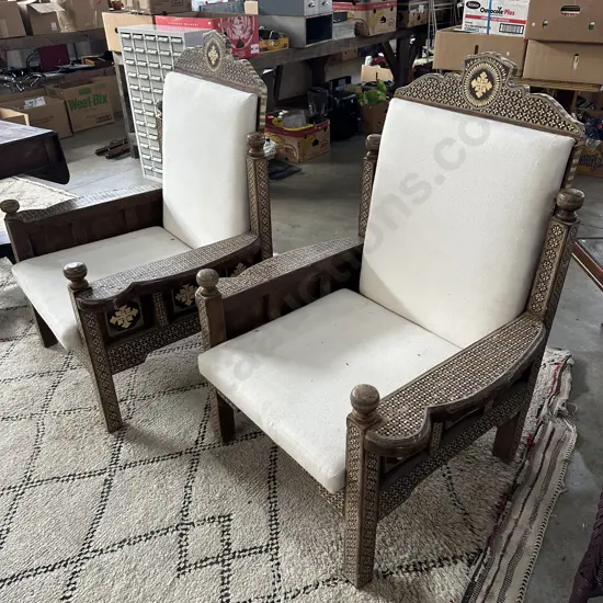 Pr of Syrian antique inlay chairs