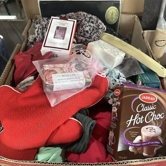 Box lot nice soaps, nail treatment, hot choc etc.