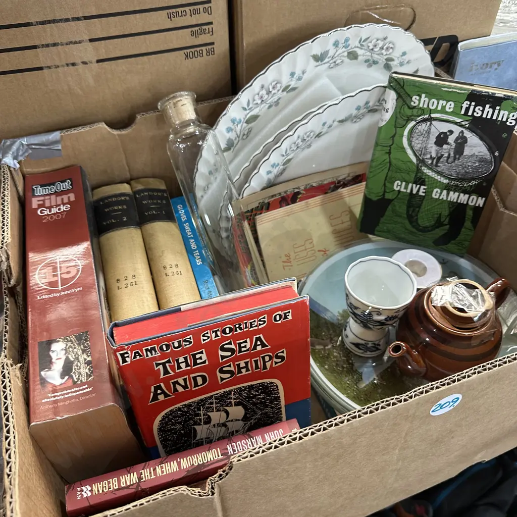 Box lot Johnson bros plates, caltonware, books etc. Image 1++