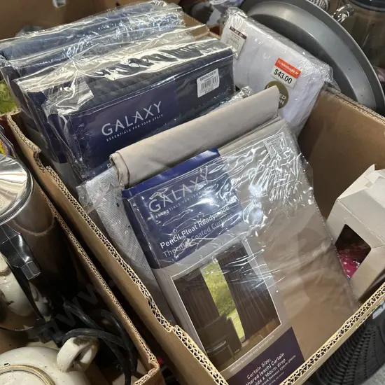 Box load of ready made curtains 160cm and 205cm drop.