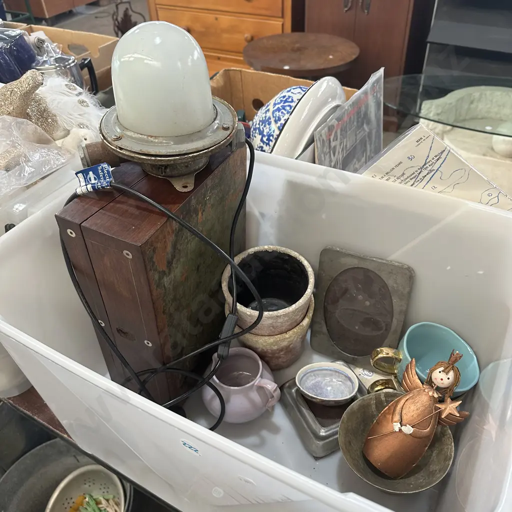 Bin of planters, photo frames, lamp etc Image 1++