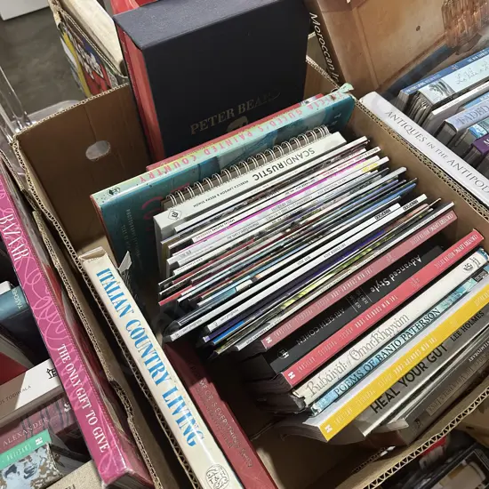 Box of books and magazines.