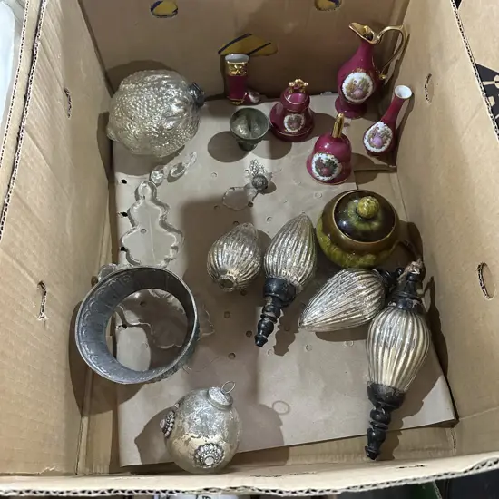 Box lot of Limoges porcelain bells and ornaments etc.
