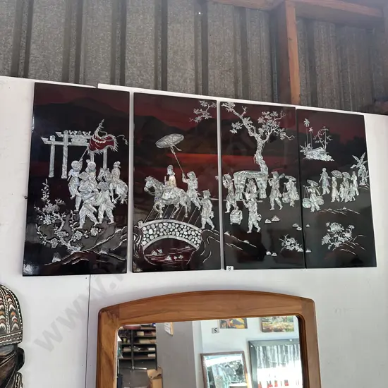 mother of pearl and lacquer oriental panels