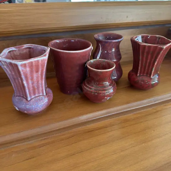 5 small Crown Lynn vases