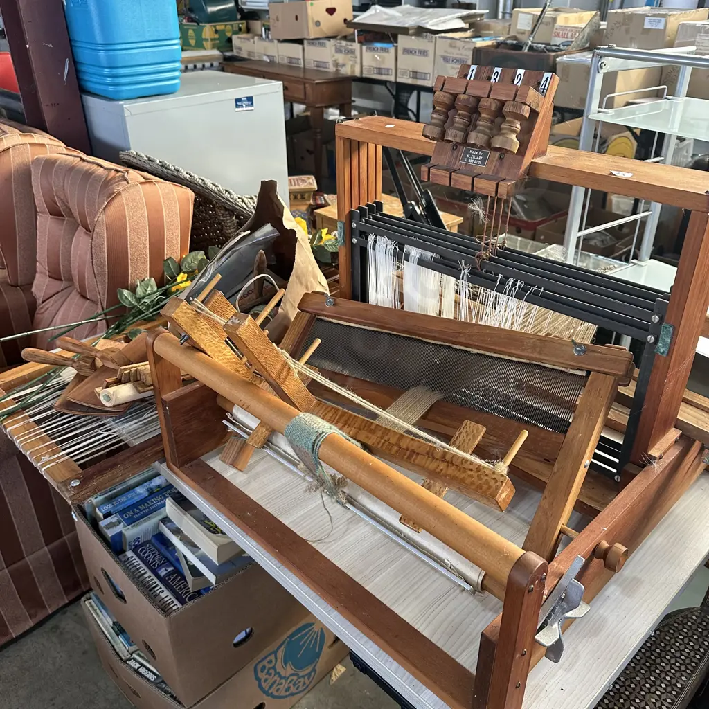 Weaving loom by M.Stuart , plus carding brushes etc Image 1++