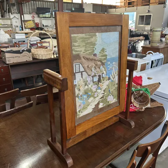 tapestry fire screen, side table