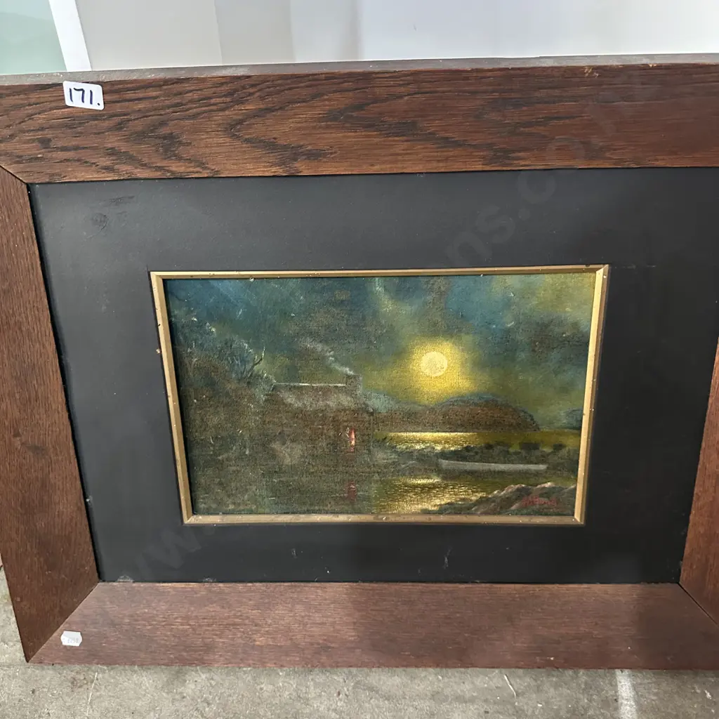 Oil painting by Elsie Broad "Manawatu River with Fisherman", plus other Oak framed painting Image 1++