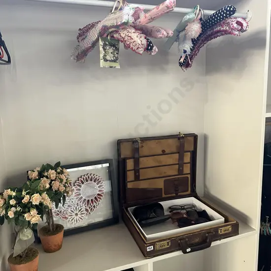 sunglasses, case, decorations plus vintage hangers