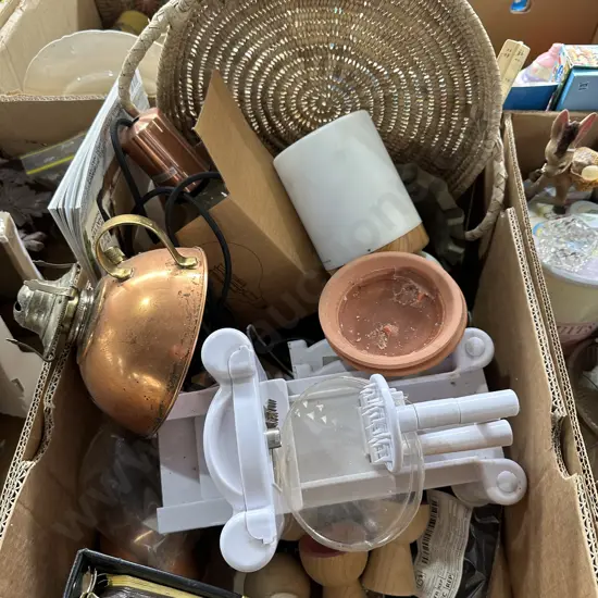 Box lot hanging light, lamp, basket tray etc.