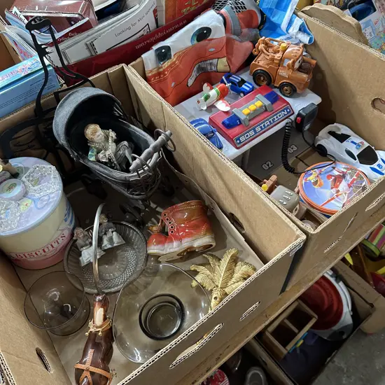 Two boxes childrens toys and ornaments etc.