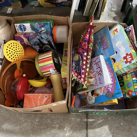 Two boxes toys and books.