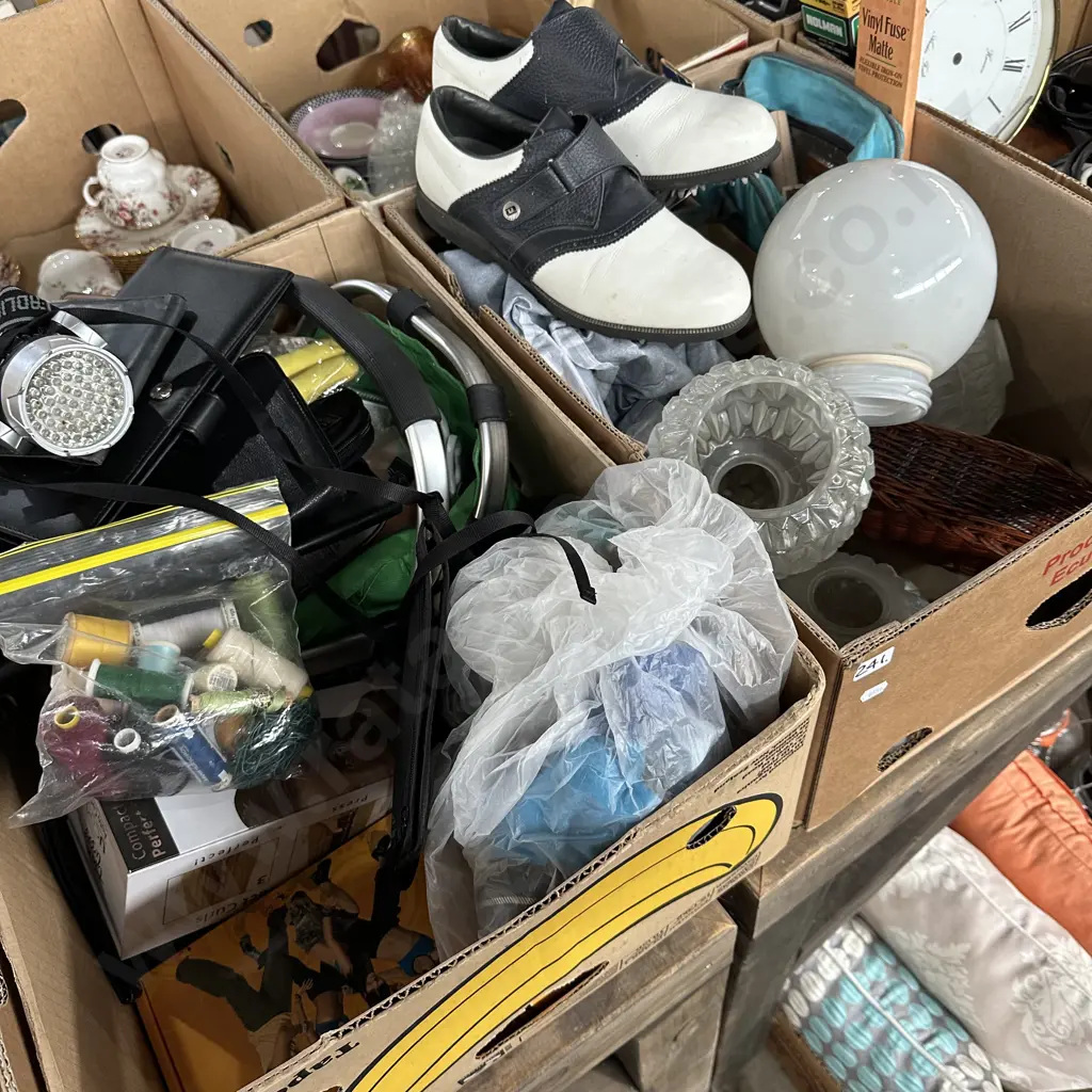 Two boxes  light shades, golf shoes, head lamp, cotton etc. Image 1++