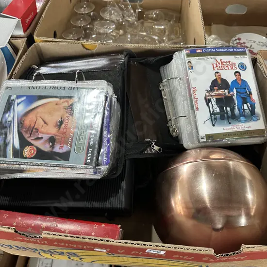 Box lot DVD movies, steam pudding maker etc.