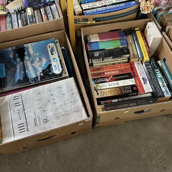 Box of books and music.