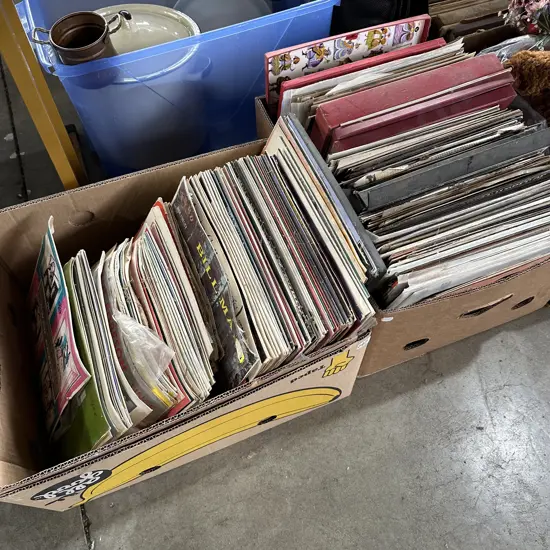 Two boxes of records.