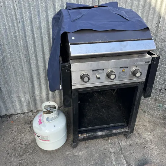 bbq, cover and bottle