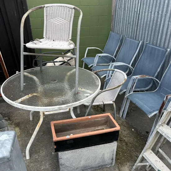 pots and patio furniture