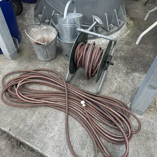 hoses and buckets, watering can