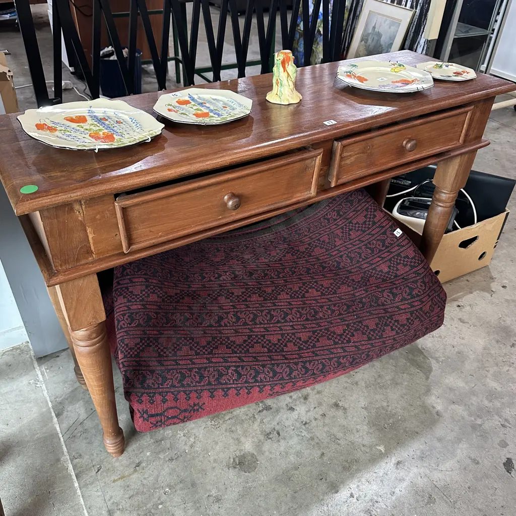 solid Teak hall table with twin drawers Image 1++