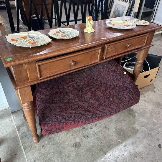 solid Teak hall table with twin drawers