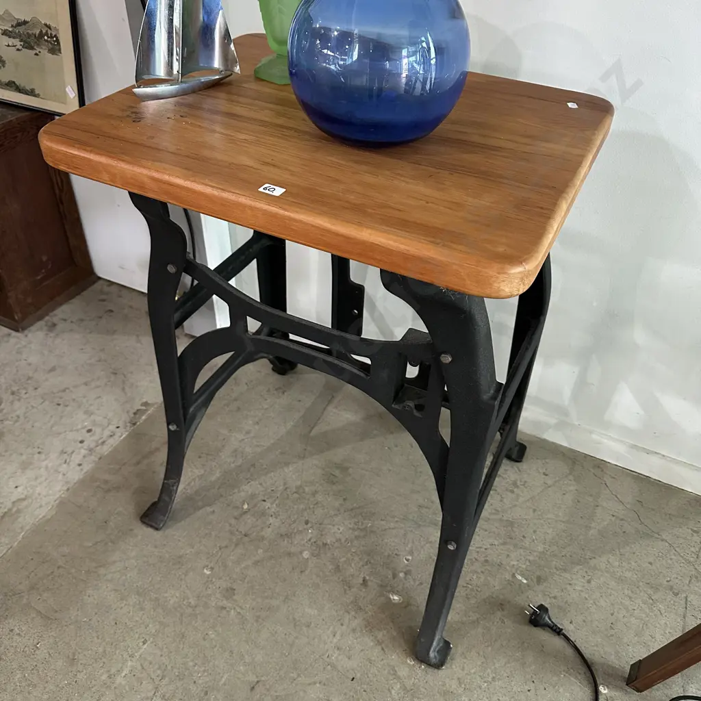 solid Rimu bespoke side table on cast base Image 1++