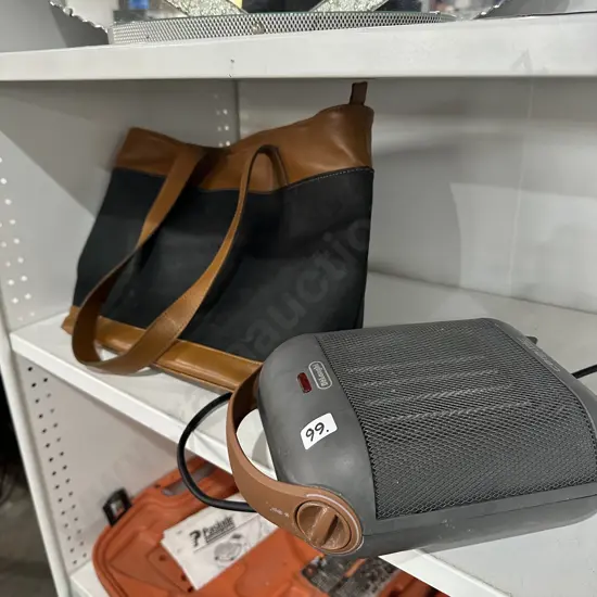 leather handbag and DeLongie heater