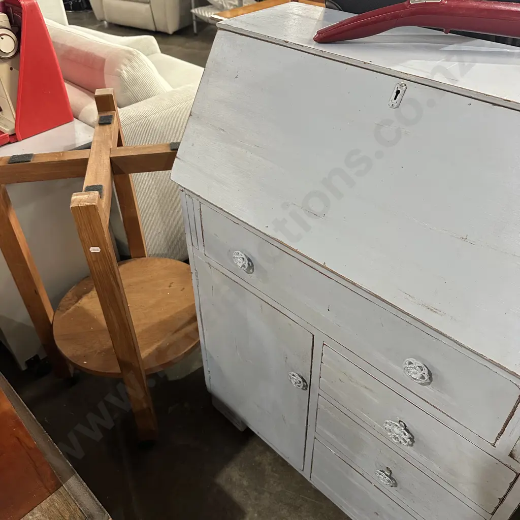 painted drop front desk & wooden base (missing marble top) Image 1++