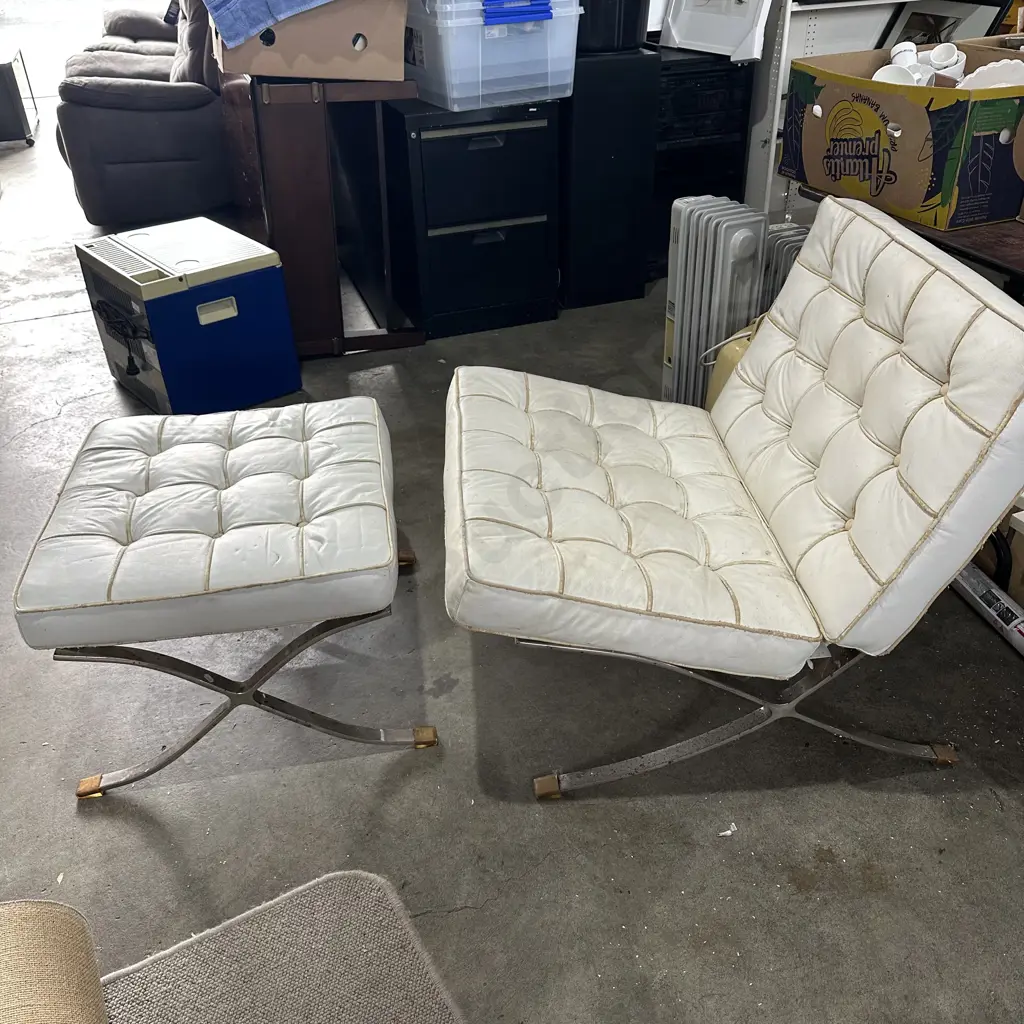 mid century style chair and foot rest (well worn cushions) Image 1++