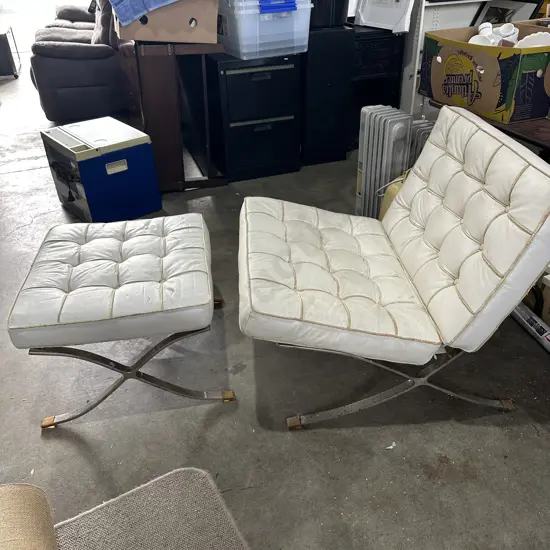 mid century style chair and foot rest (well worn cushions)