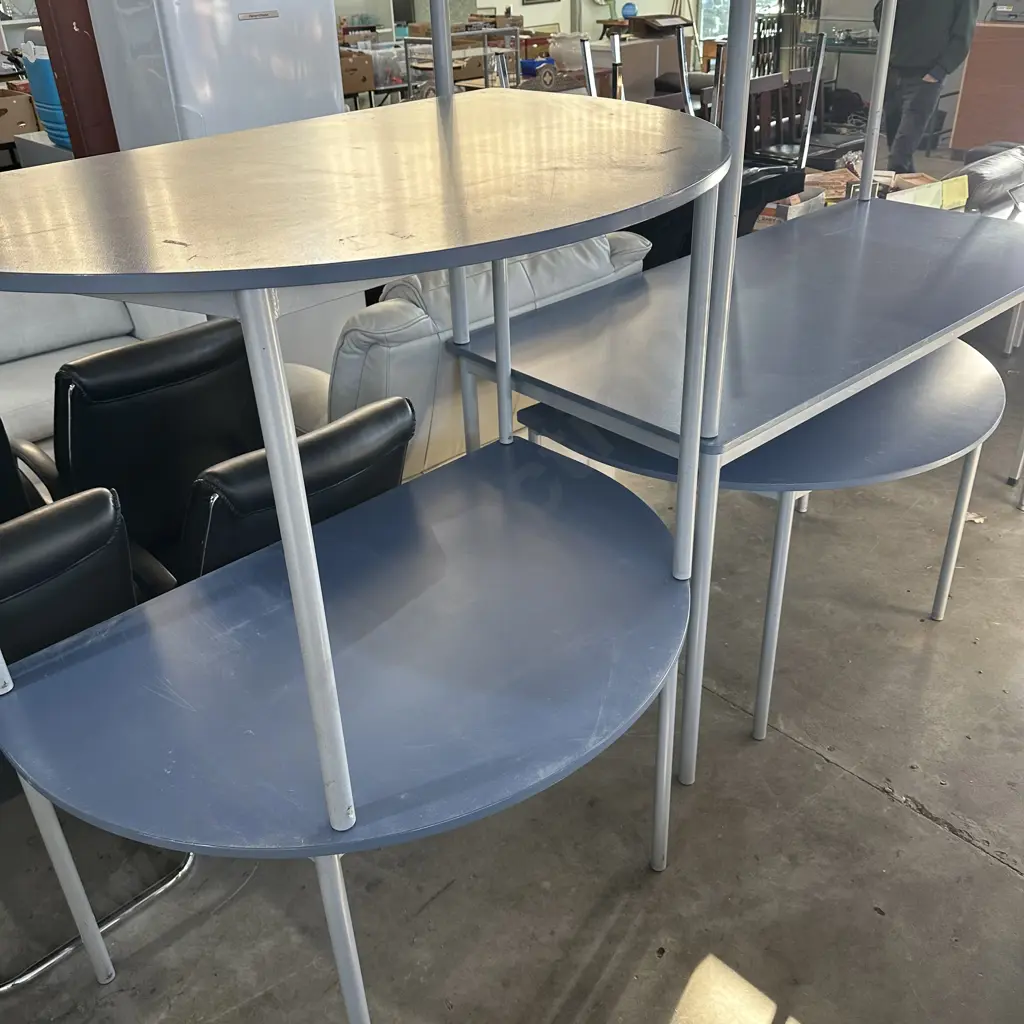 2 large tall metal base/formica top tables 1800 x 800 x 900high plus 3 x half round tables Image 1++