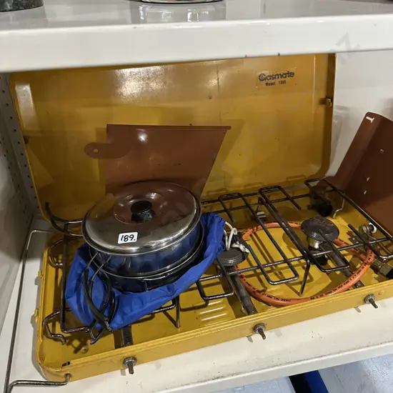 camping gas cooker (with knobs) plus camp set plates