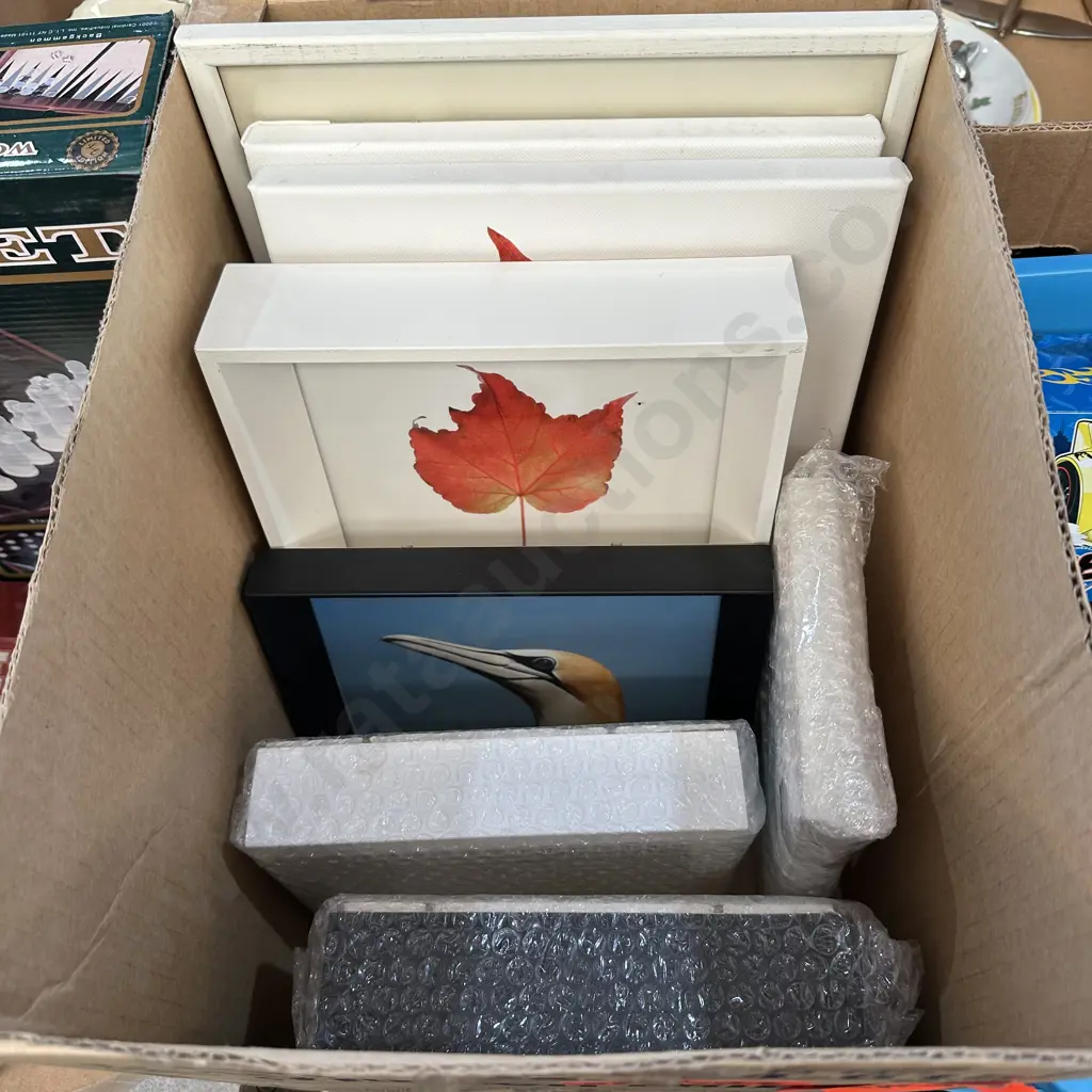 Box lot of pictures and frames. Image 1++