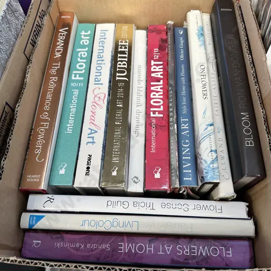 Box of floral art books.