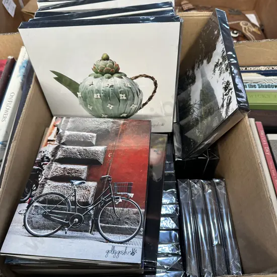 Box full of photo blocks. All wrapped and with different photos.