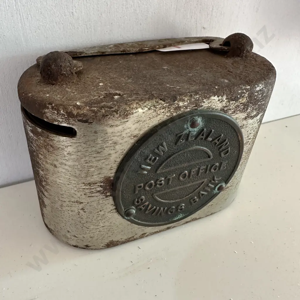 Antique cast iron Money Box Bank & NZ Post Office money box Image 1++