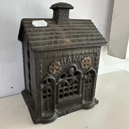 Antique cast iron Money Box Bank & NZ Post Office money box