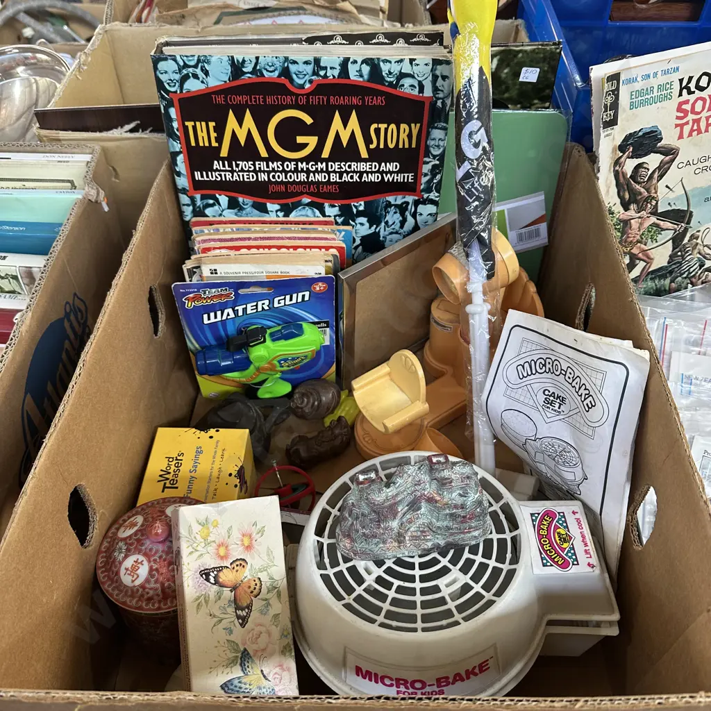 Box lot books, toys, picture frame etc. Image 1++