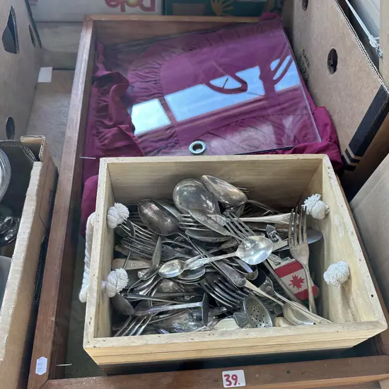 Display cabinet plus cutlery.