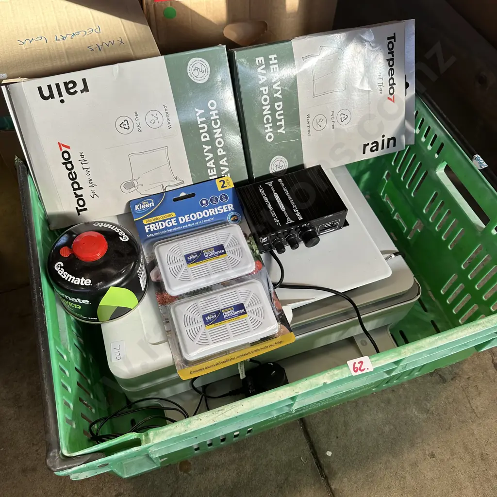 Vege bin with printer, audio amplifier, ponchos, gasmate cartridge etc. Image 1++