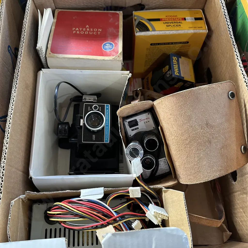 Box lot of camera gear including Polaroid camera etc. Image 1++
