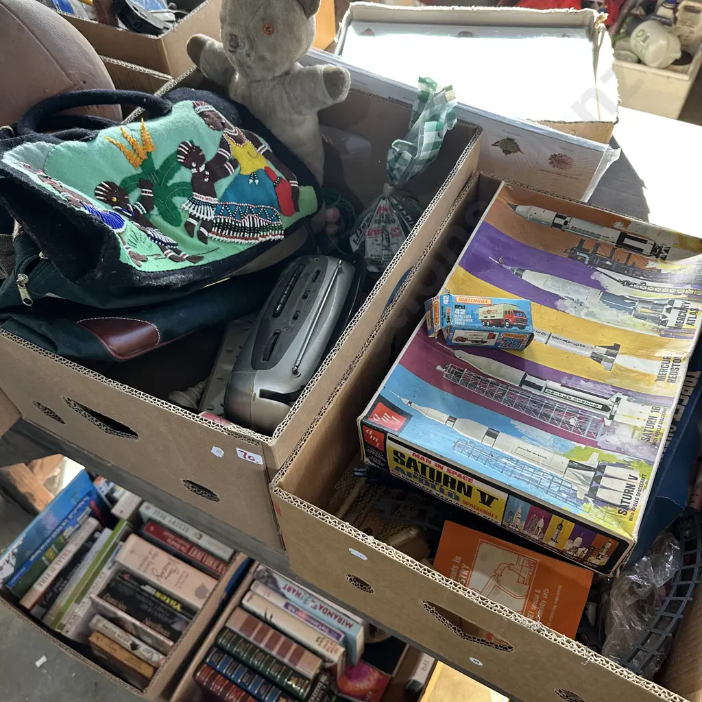 Two boxes radio, vintage marbles and rocket kit etc. Image 1++
